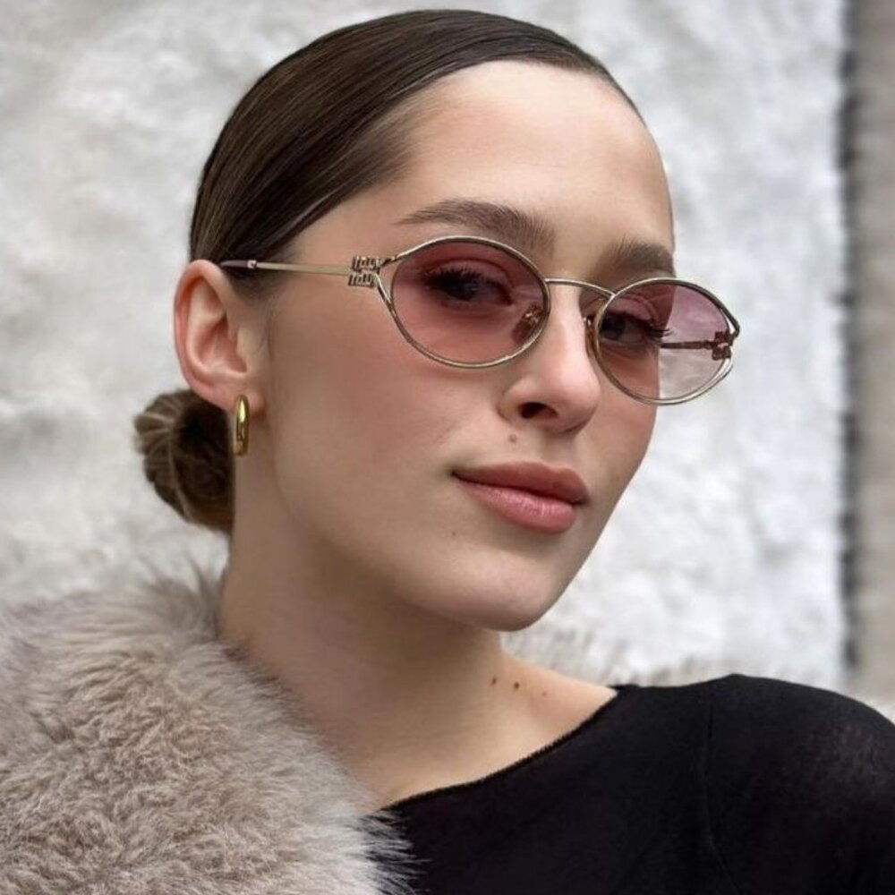 Miu Miu Women Sunglasses Gold Brown Gradient Violet Oval MU52YS 5AK06S BRAND NEW